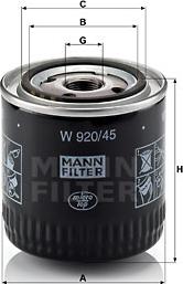 Mann-Filter W 920/45 - Eļļas filtrs adetalas.lv