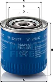 Mann-Filter W 920/47 - Eļļas filtrs adetalas.lv