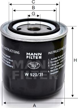 Mann-Filter W 920/31 - Eļļas filtrs adetalas.lv