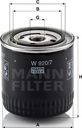 Mann-Filter W 920/7 y - Eļļas filtrs adetalas.lv