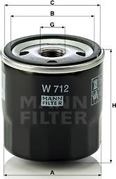 Mann-Filter W 712 - Eļļas filtrs adetalas.lv