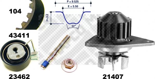 Mapco 41411 - Ūdenssūknis + Zobsiksnas komplekts adetalas.lv