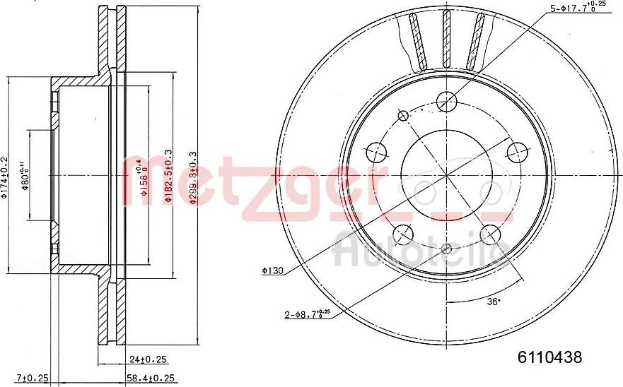 Metzger 6110438 - Bremžu diski adetalas.lv