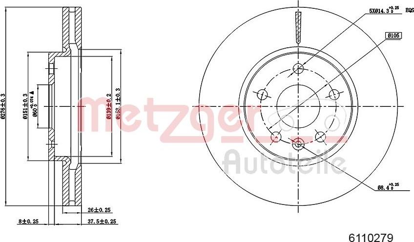 Metzger 6110279 - Bremžu diski adetalas.lv