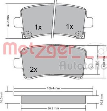 Metzger 1170152 - Bremžu uzliku kompl., Disku bremzes adetalas.lv