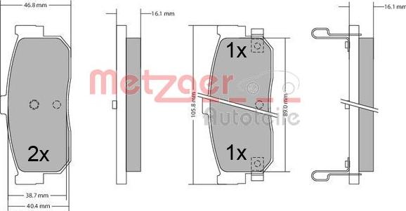 Metzger 1170387 - Bremžu uzliku kompl., Disku bremzes adetalas.lv