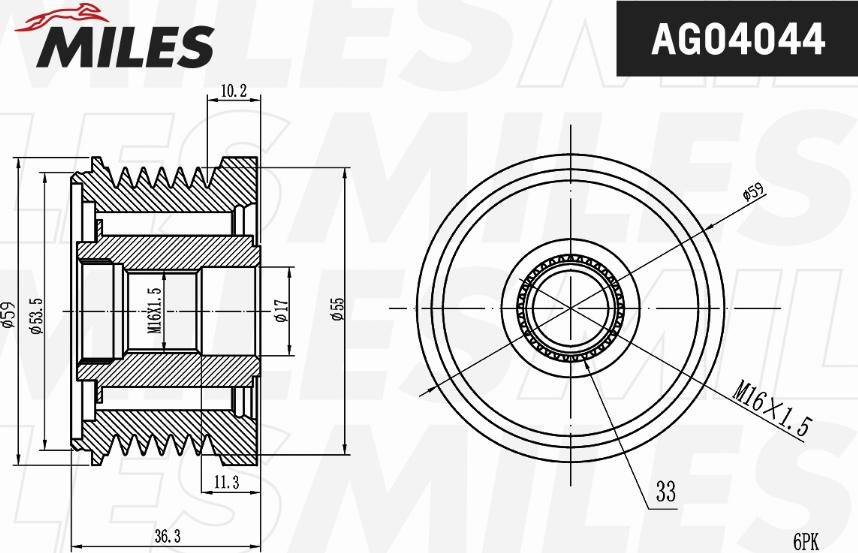 Miles AG04044 - Piedziņas skriemelis, Ģenerators adetalas.lv