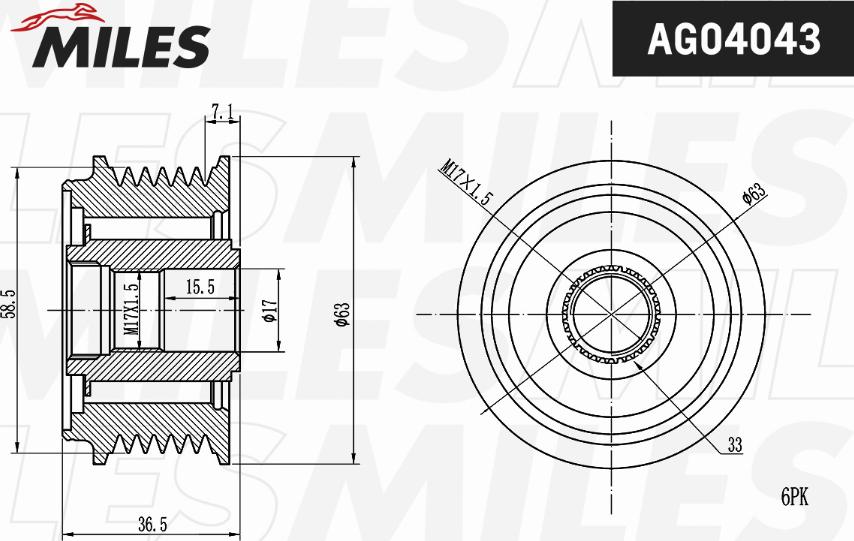 Miles AG04043 - Piedziņas skriemelis, Ģenerators adetalas.lv