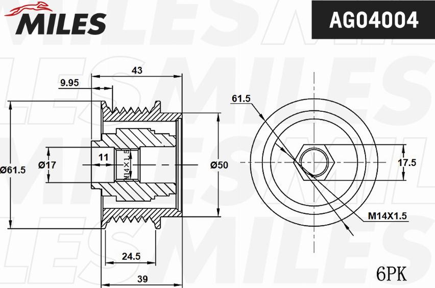 Miles AG04004 - Piedziņas skriemelis, Ģenerators adetalas.lv