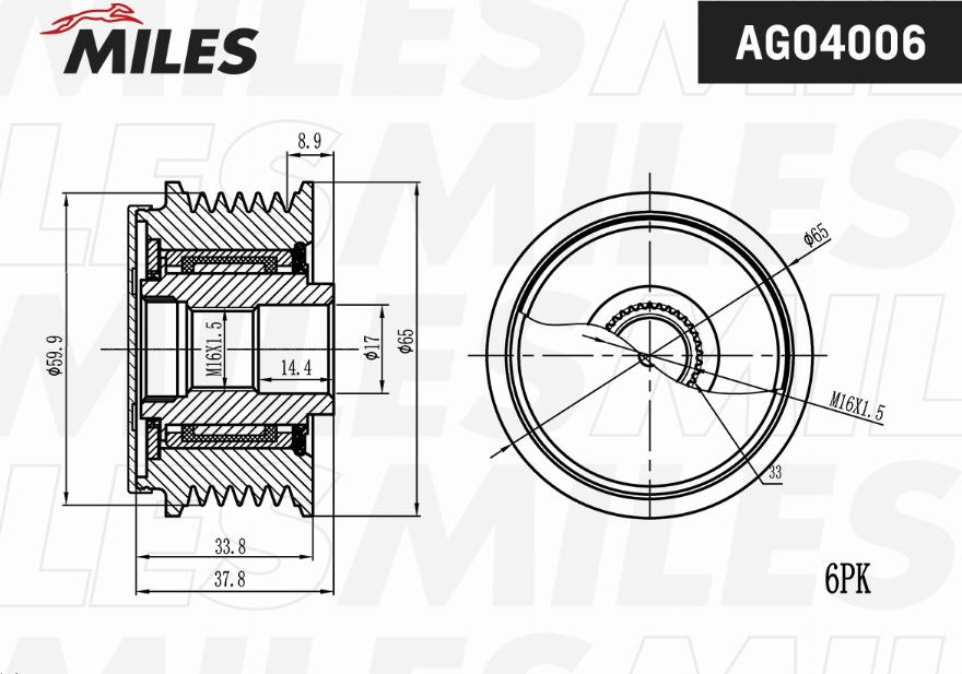 Miles AG04006 - Piedziņas skriemelis, Ģenerators adetalas.lv