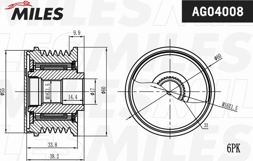 Miles AG04008 - Piedziņas skriemelis, Ģenerators adetalas.lv