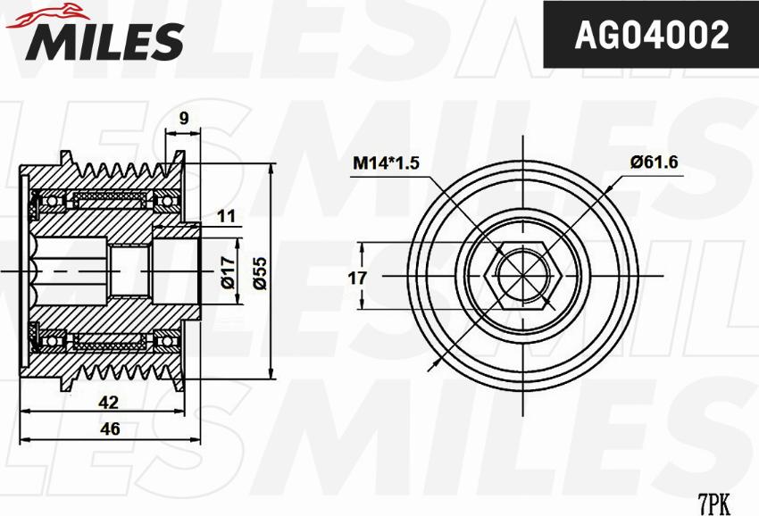 Miles AG04002 - Piedziņas skriemelis, Ģenerators adetalas.lv