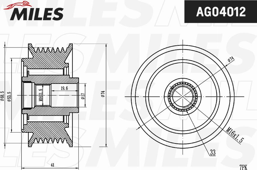 Miles AG04012 - Piedziņas skriemelis, Ģenerators adetalas.lv