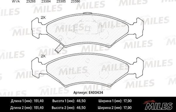 Miles E400434 - Bremžu uzliku kompl., Disku bremzes adetalas.lv