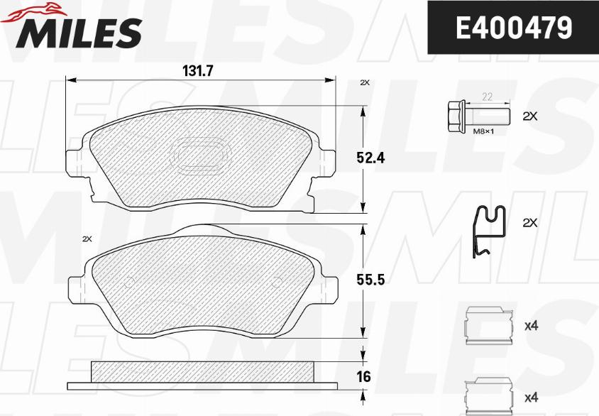 Miles E400479 - Bremžu uzliku kompl., Disku bremzes adetalas.lv