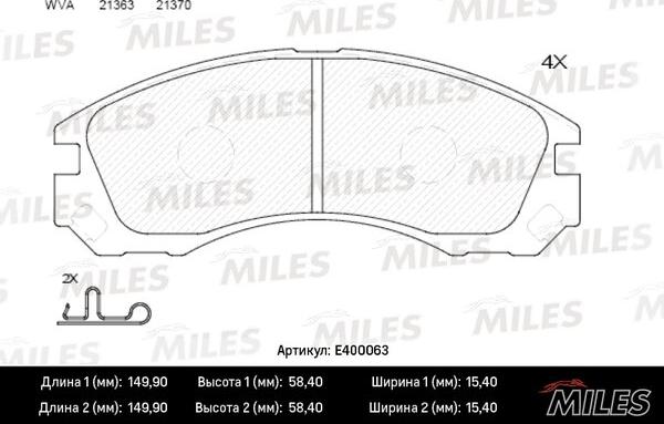 Miles E400063 - Bremžu uzliku kompl., Disku bremzes adetalas.lv