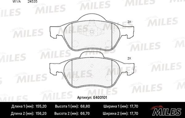 Miles E400101 - Bremžu uzliku kompl., Disku bremzes adetalas.lv