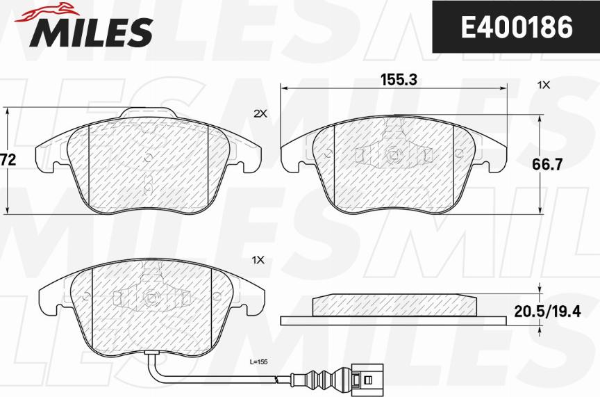 Miles E400186 - Bremžu uzliku kompl., Disku bremzes adetalas.lv