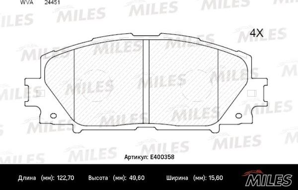 Miles E400358 - Bremžu uzliku kompl., Disku bremzes adetalas.lv