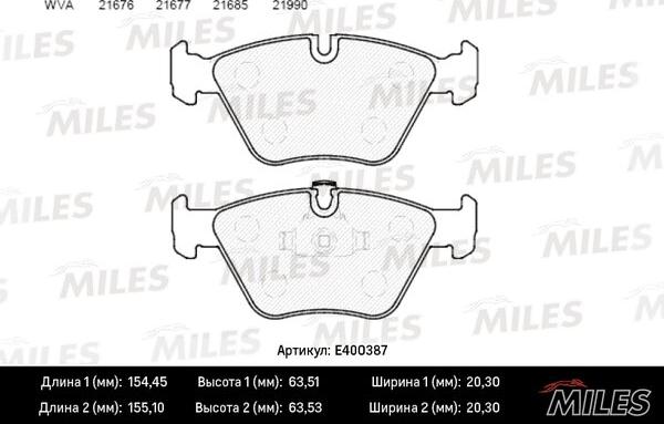 Miles E400387 - Bremžu uzliku kompl., Disku bremzes adetalas.lv