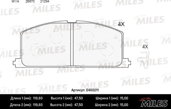 Miles E400211 - Bremžu uzliku kompl., Disku bremzes adetalas.lv