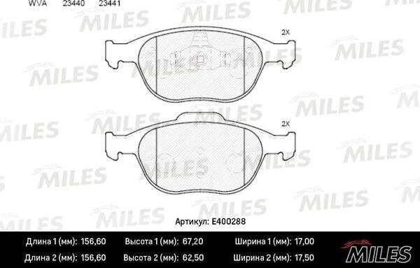 Miles E400288 - Bremžu uzliku kompl., Disku bremzes adetalas.lv