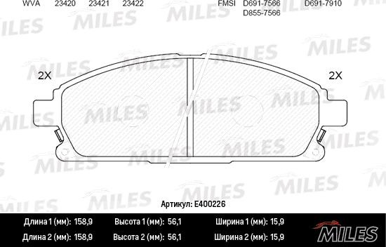 Miles E400226 - Bremžu uzliku kompl., Disku bremzes adetalas.lv