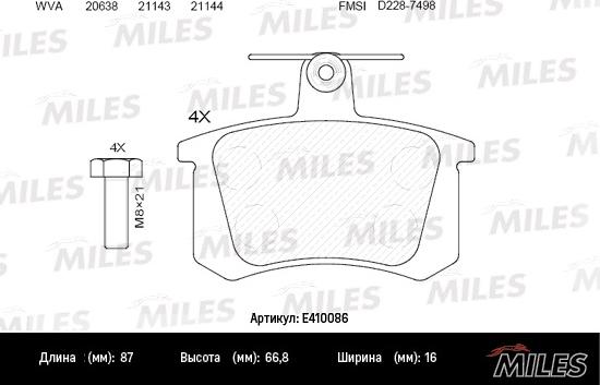 Miles E410086 - Bremžu uzliku kompl., Disku bremzes adetalas.lv