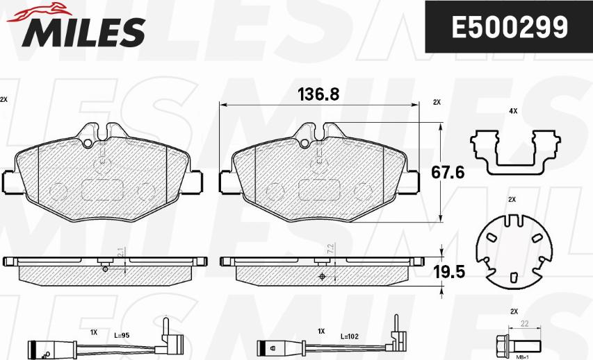 Miles E500299 - Bremžu uzliku kompl., Disku bremzes adetalas.lv