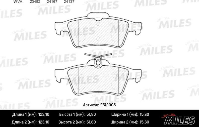 Miles E510005 - Bremžu uzliku kompl., Disku bremzes adetalas.lv