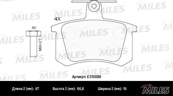 Miles E510086 - Bremžu uzliku kompl., Disku bremzes adetalas.lv