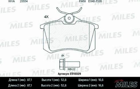 Miles E510029 - Bremžu uzliku kompl., Disku bremzes adetalas.lv