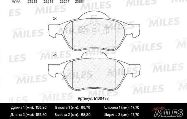 Miles E100493 - Bremžu uzliku kompl., Disku bremzes adetalas.lv