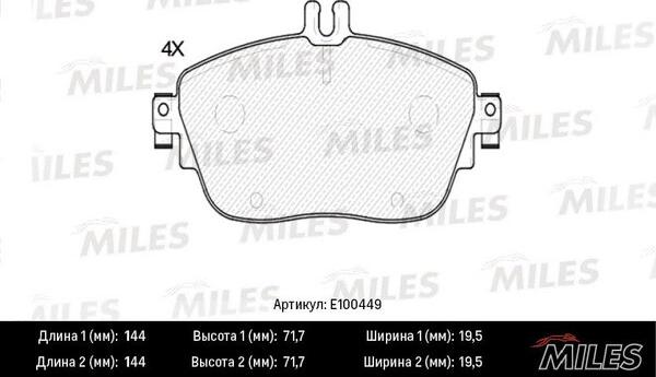 Miles E100449 - Bremžu uzliku kompl., Disku bremzes adetalas.lv