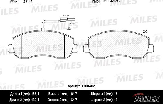 Miles E100482 - Bremžu uzliku kompl., Disku bremzes adetalas.lv