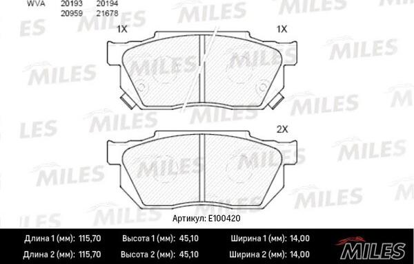 Miles E100420 - Bremžu uzliku kompl., Disku bremzes adetalas.lv