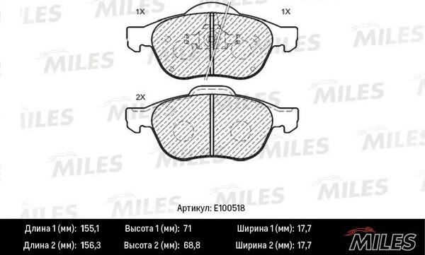 Miles E100518 - Bremžu uzliku kompl., Disku bremzes adetalas.lv