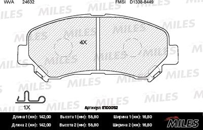 Miles E100052 - Bremžu uzliku kompl., Disku bremzes adetalas.lv