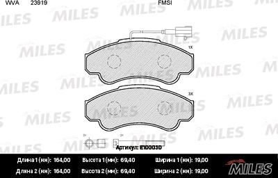 Miles E100030 - Bremžu uzliku kompl., Disku bremzes adetalas.lv