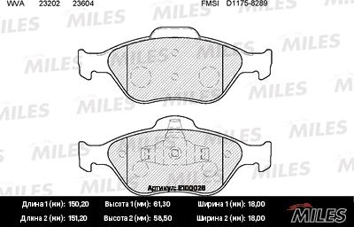 Miles E100026 - Bremžu uzliku kompl., Disku bremzes adetalas.lv