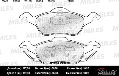 Miles E100027 - Bremžu uzliku kompl., Disku bremzes adetalas.lv