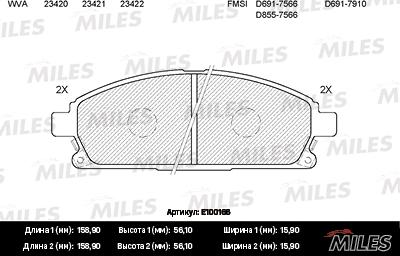 Miles E100166 - Bremžu uzliku kompl., Disku bremzes adetalas.lv