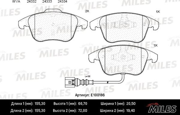 Miles E100186 - Bremžu uzliku kompl., Disku bremzes adetalas.lv