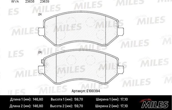 Miles E100394 - Bremžu uzliku kompl., Disku bremzes adetalas.lv