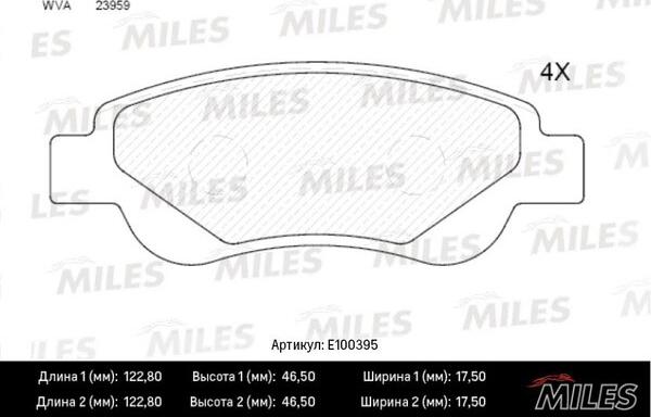 Miles E100395 - Bremžu uzliku kompl., Disku bremzes adetalas.lv