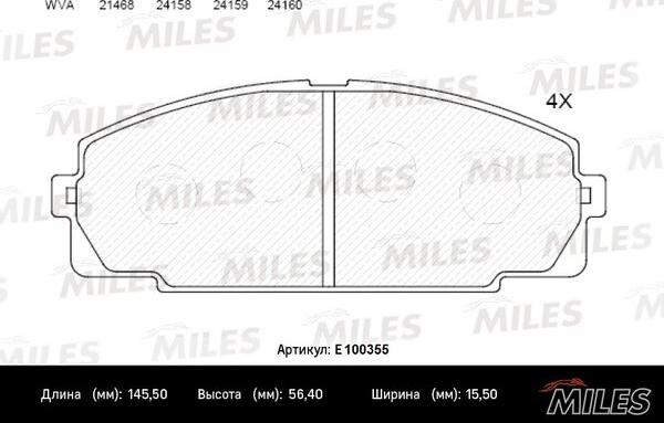 Miles E100355 - Bremžu uzliku kompl., Disku bremzes adetalas.lv