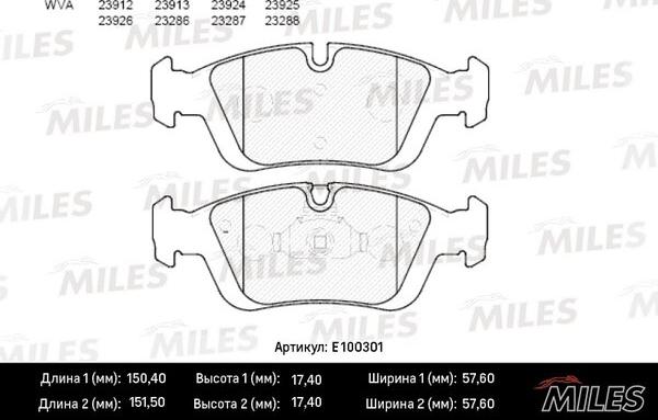 Miles E100301 - Bremžu uzliku kompl., Disku bremzes adetalas.lv