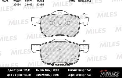 Miles E100310 - Bremžu uzliku kompl., Disku bremzes adetalas.lv