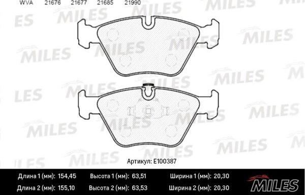 Miles E100387 - Bremžu uzliku kompl., Disku bremzes adetalas.lv