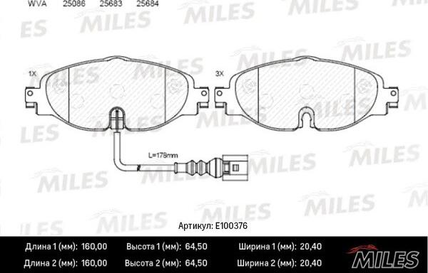 Miles E100376 - Bremžu uzliku kompl., Disku bremzes adetalas.lv